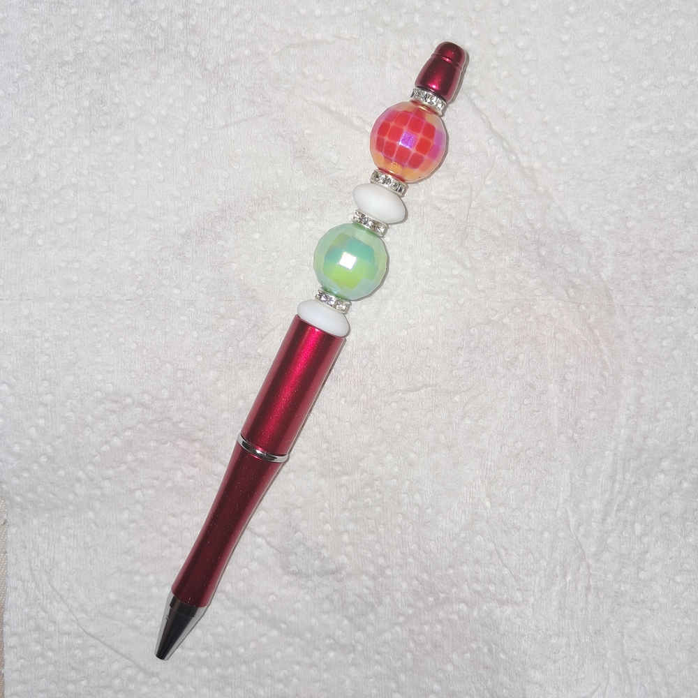 Stylish Red Ballpoint Pen with Multicolor Beads Christmasy